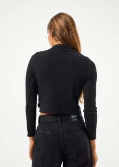 Afends Eliza Hemp Ribbed Long Sleeve Shirt - Black 9 Afends Eliza Hemp Ribbed Long Sleeve Shirt - Black -Ski Pants Shop AfendsWomensEliza HempRibbedLongSleeveShirt Black 0026