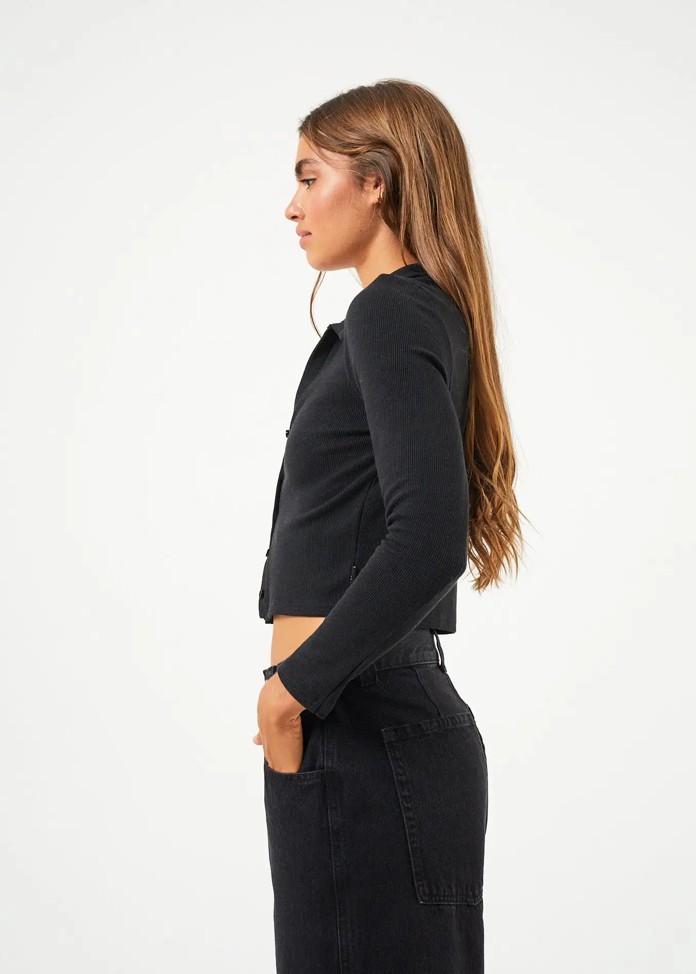 Afends Eliza Hemp Ribbed Long Sleeve Shirt - Black 6 Afends Eliza Hemp Ribbed Long Sleeve Shirt - Black - Image 4