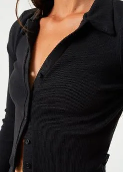 Ski Pants Shop -Ski Pants Shop AfendsWomensEliza HempRibbedLongSleeveShirt Black 0029