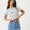 Afends Kala Recycled Cropped Baby T-Shirt - Shadow Grey Marle -Ski Pants Shop W231008 SGM 04511