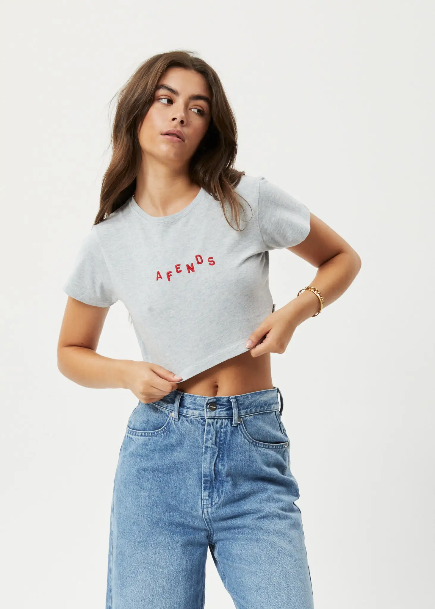Afends Kala Recycled Cropped Baby T-Shirt - Shadow Grey Marle 3 Afends Kala Recycled Cropped Baby T-Shirt - Shadow Grey Marle