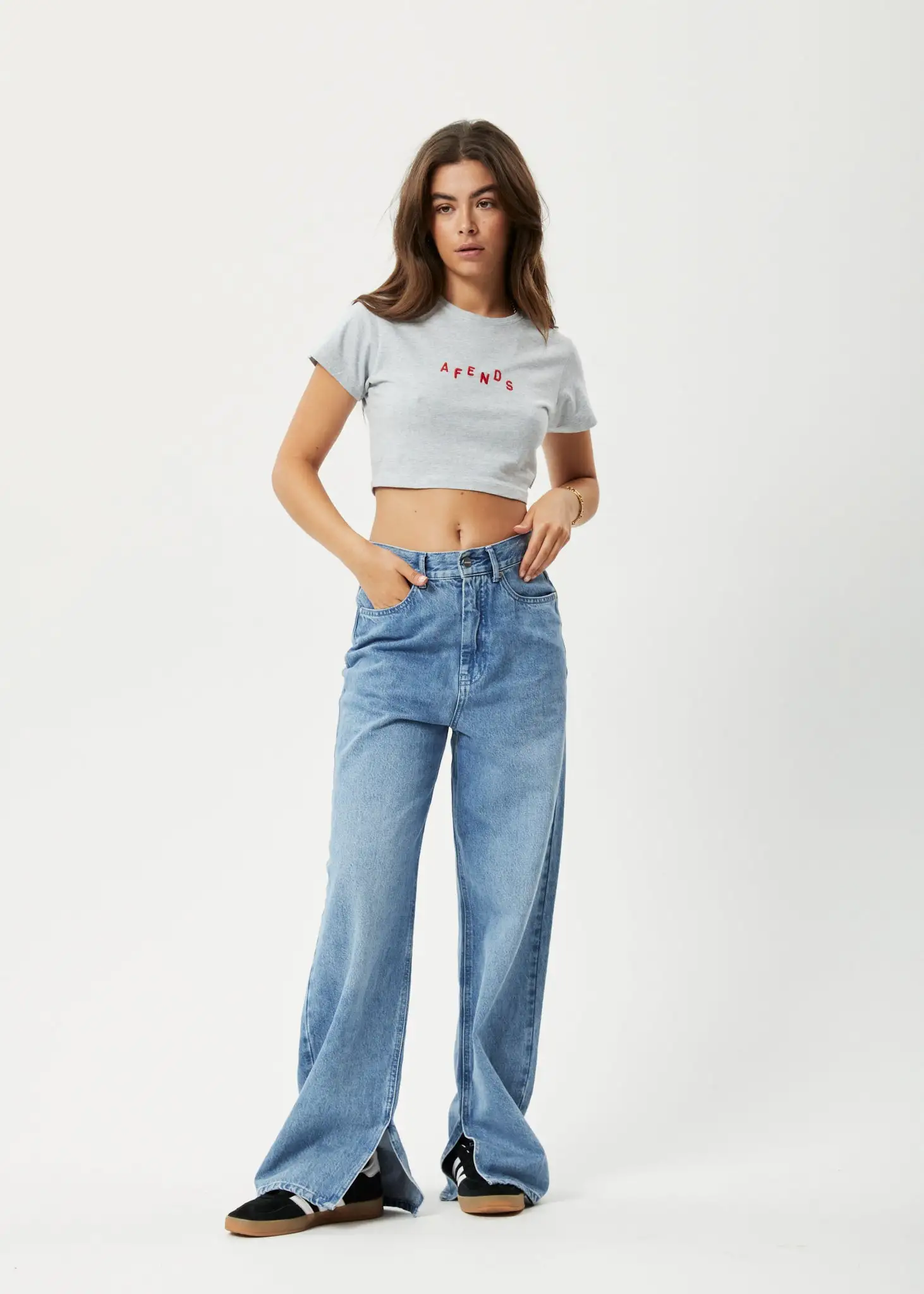 Afends Kala Recycled Cropped Baby T-Shirt - Shadow Grey Marle 5 Afends Kala Recycled Cropped Baby T-Shirt - Shadow Grey Marle - Image 3