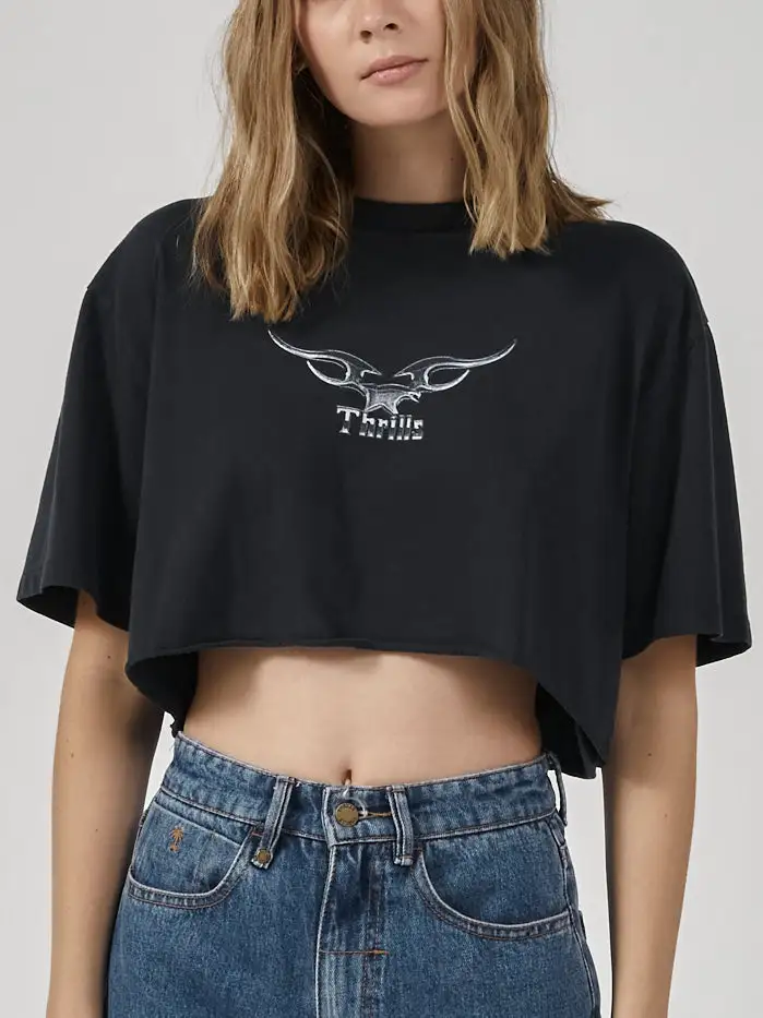 Thrills Iron Eagle Merch Super Crop Tee - Twilight Black 7 Thrills Iron Eagle Merch Super Crop Tee - Twilight Black - Image 5