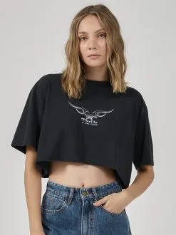 Thrills Iron Eagle Merch Super Crop Tee - Twilight Black