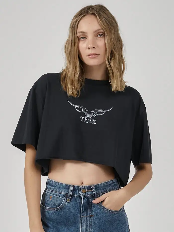 Thrills Iron Eagle Merch Super Crop Tee - Twilight Black 3 Thrills Iron Eagle Merch Super Crop Tee - Twilight Black
